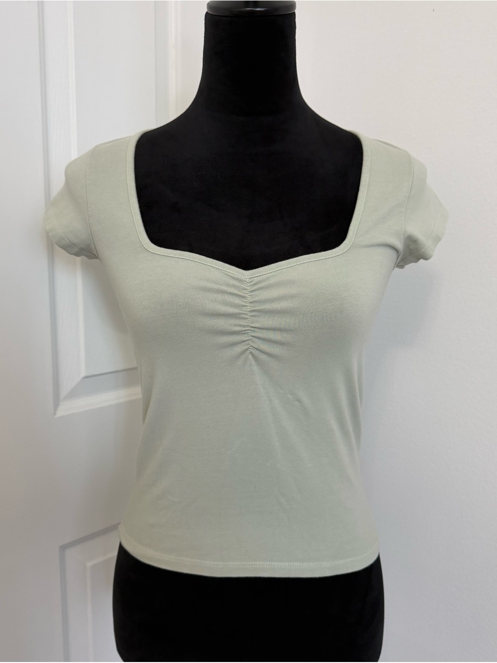 Brandy Melville Light Sage Square Neck Ruched Tee